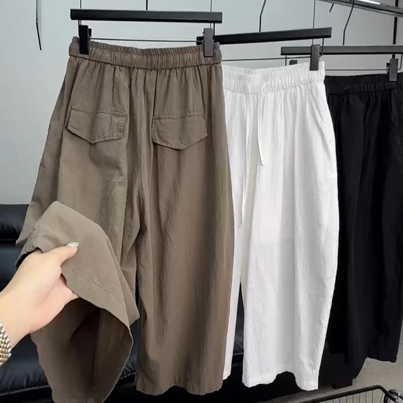 2025年棉麻八分裤哈伦裤奶奶裤夏季水洗休闲裤宽松显瘦高腰薄款
