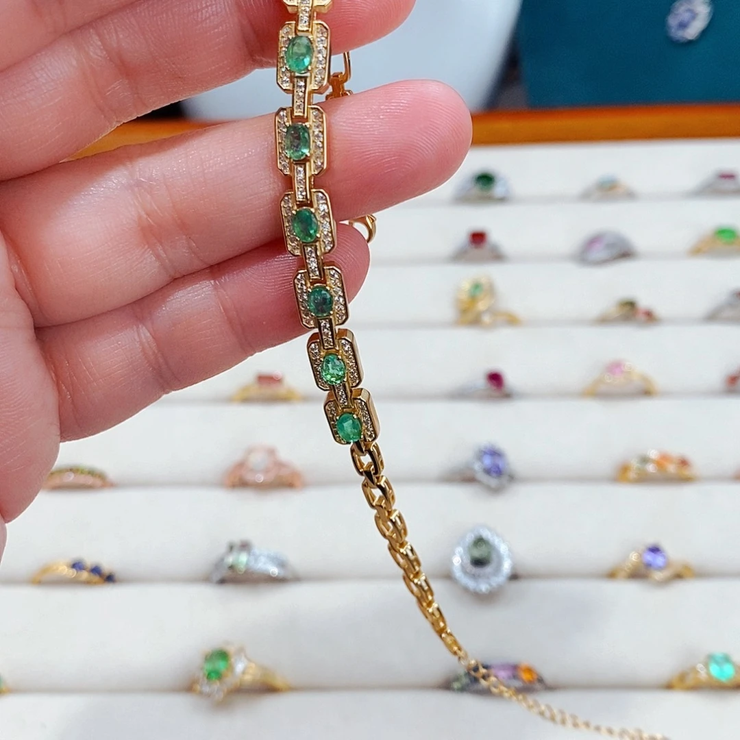 祖母绿手链银S925镶嵌