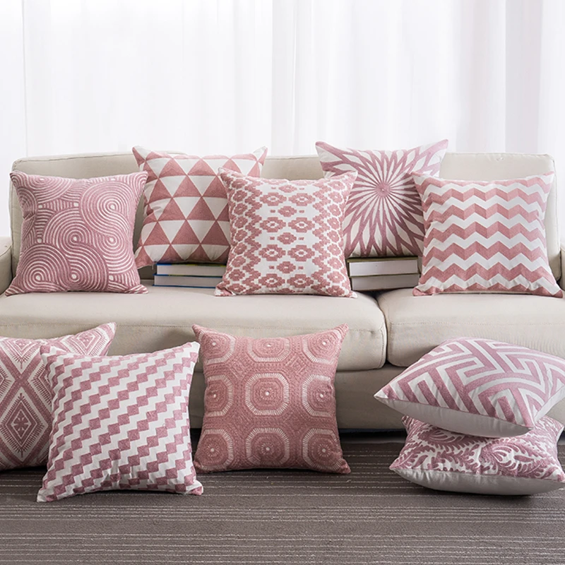 北欧刺绣线条抱枕客厅沙发靠垫民宿样板房装饰靠枕套办公室靠垫套