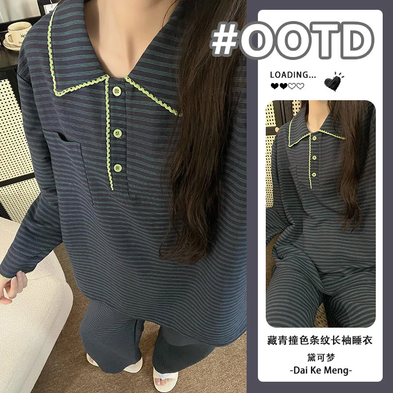 学院风可外穿休闲套装睡衣女春秋2025新款长袖长裤条纹设计家居服