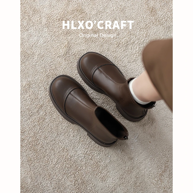 20245新款秋冬英伦风春秋百搭真皮棕色短靴女马丁靴厚底瘦瘦靴