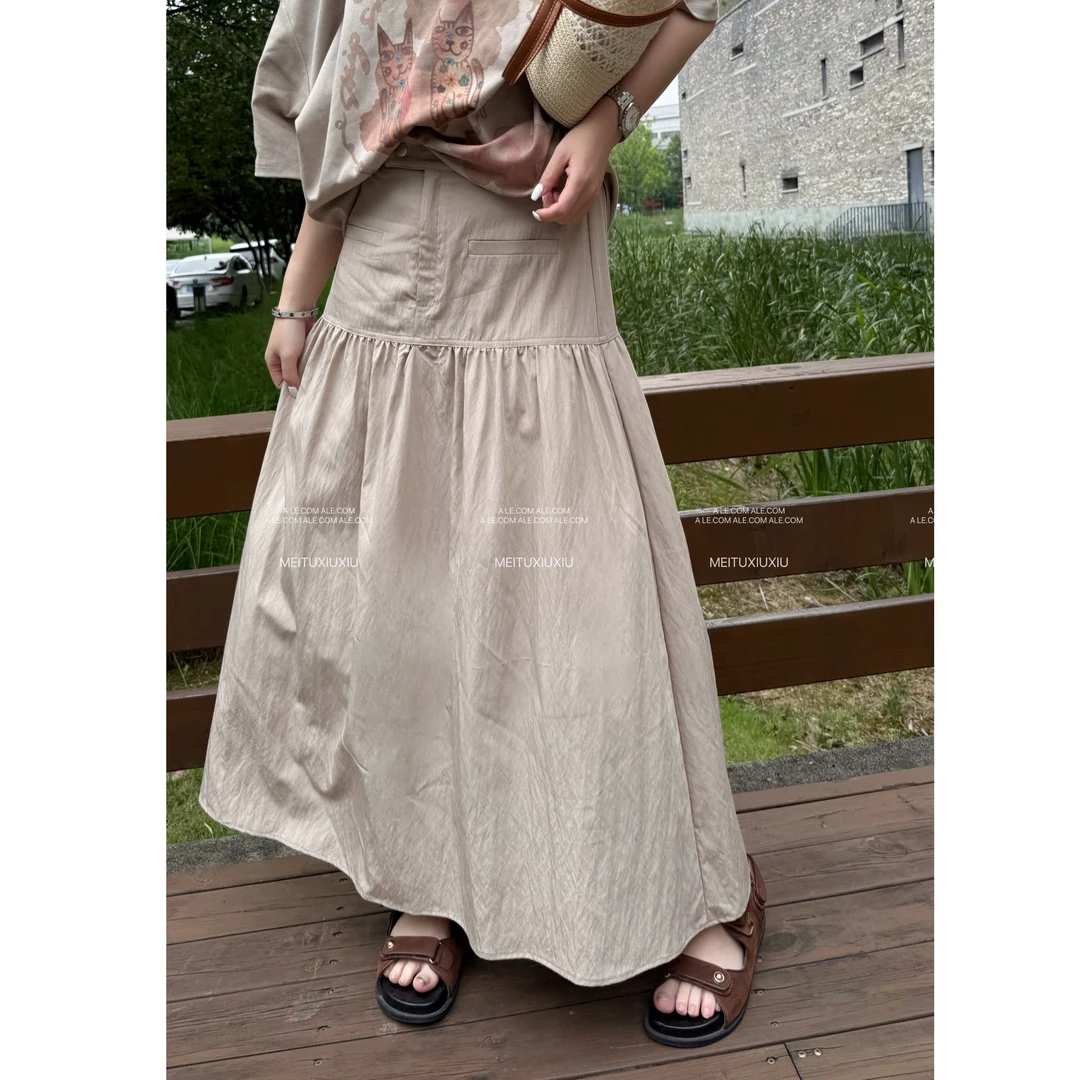 【阿乐家】大码微胖“褶裥韵律”小众气质百搭A字高腰显瘦半身裙