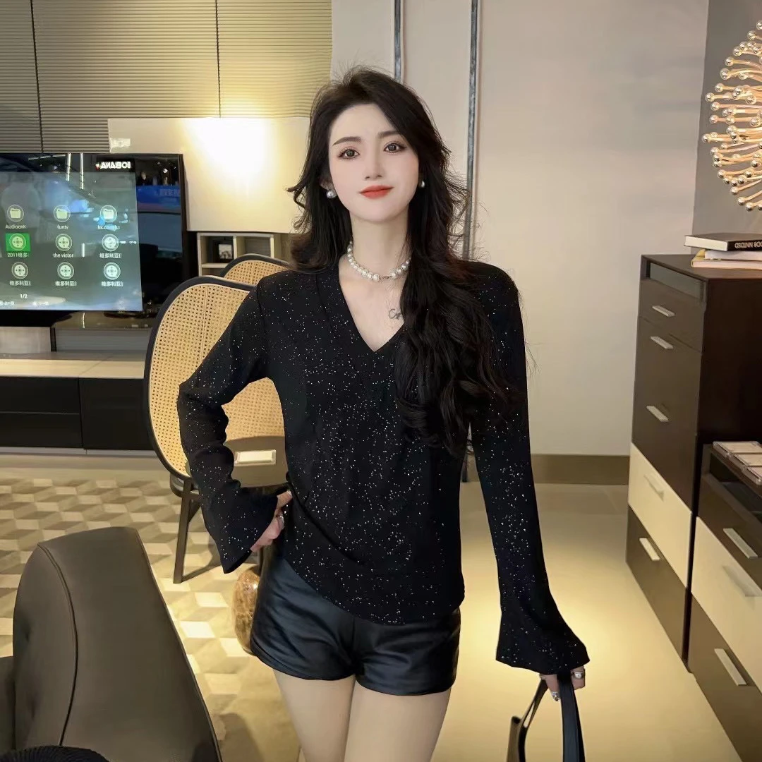 欧洲站V领显瘦上衣