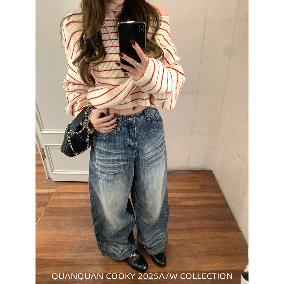 圈圈cooky【12.23 20点上新】巴黎牛王 磨白阔腿牛仔裤L1325K