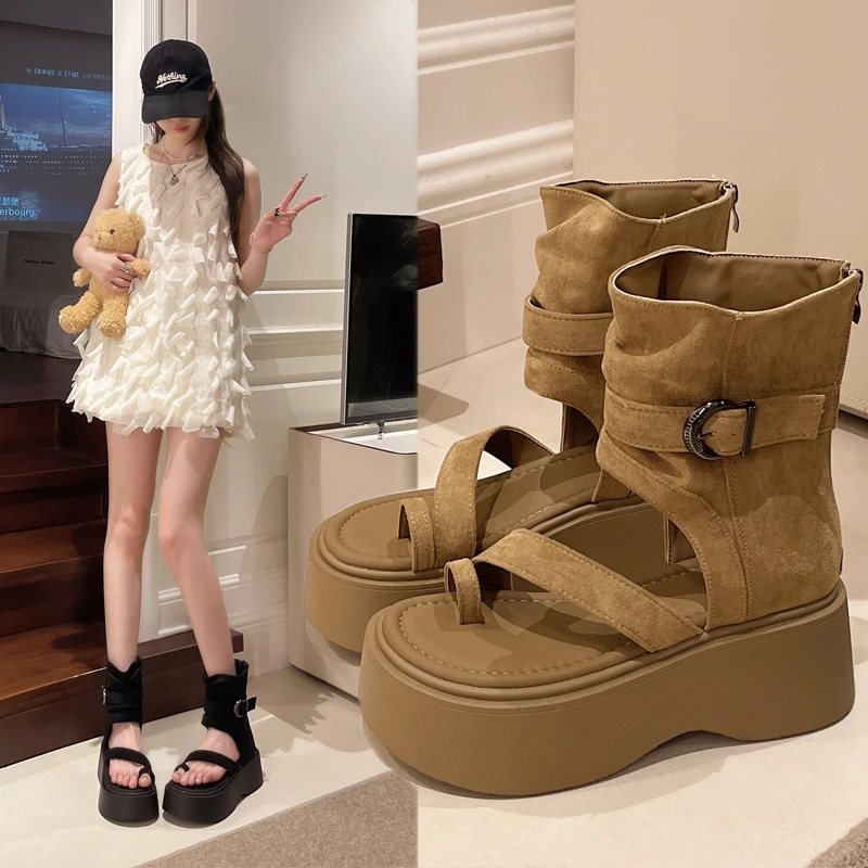 凉鞋百搭夏季镂空厚底罗马鞋凉靴女鞋凉鞋百搭夏季镂空厚底罗马鞋