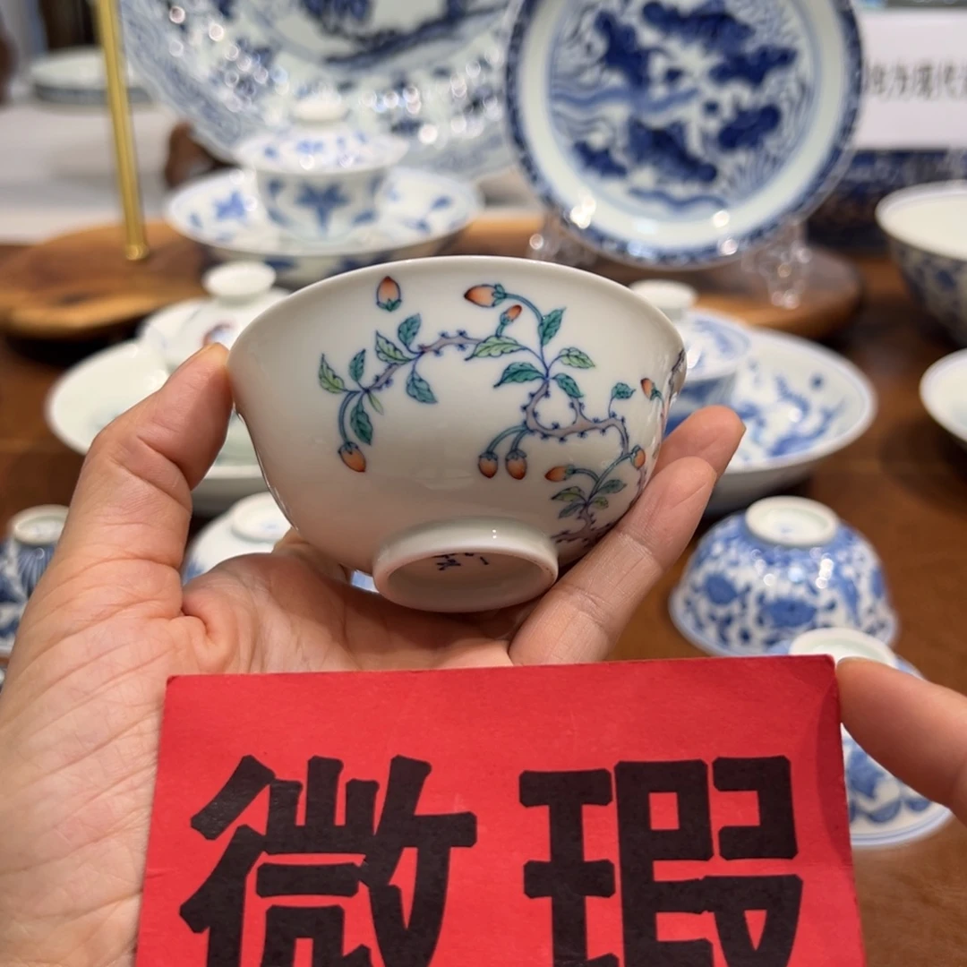 杯子斗彩枸杞宫碗杯纯手工