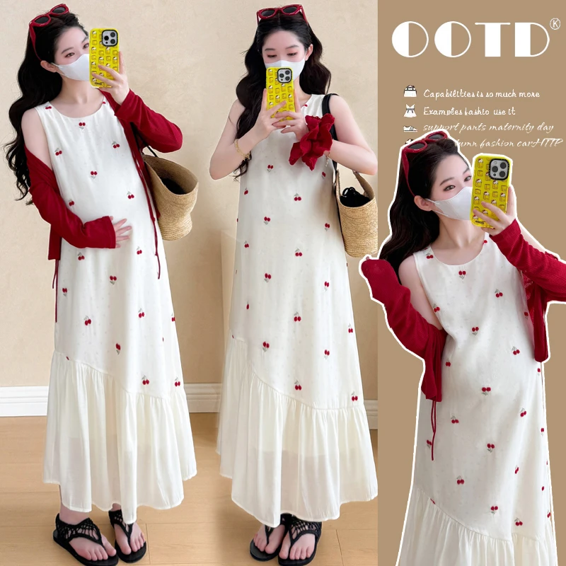 2025夏季新款韩版气质网纱拼接刺绣樱桃+防晒开衫套装