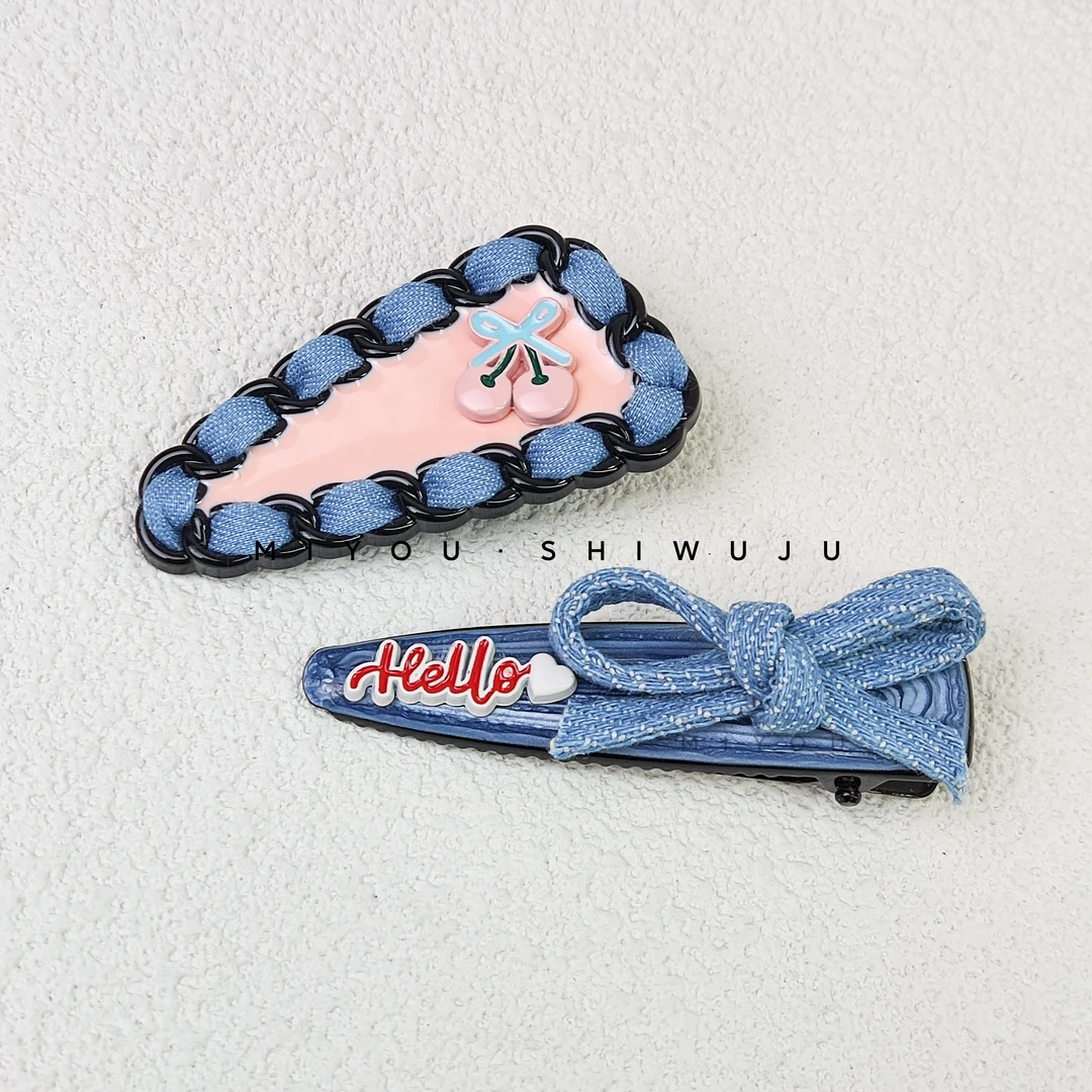 F50611蓝色蝴蝶结发夹气质时尚复古可爱百搭复古成人韩版