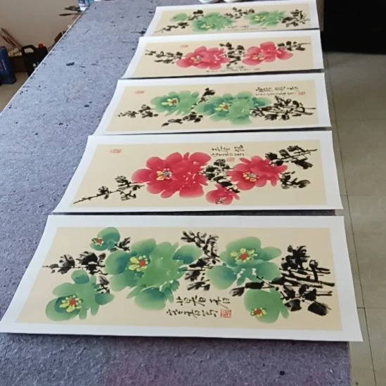 竖款写意画六五张作品一套