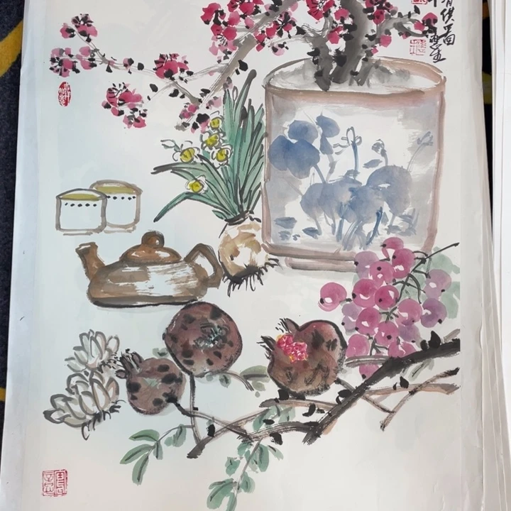 国画四尺三开作品