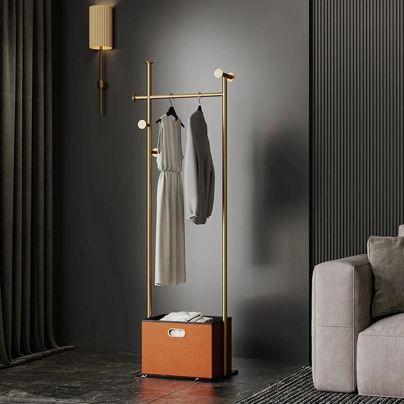 意式轻奢衣架挂衣架落地式卧室客厅衣服架家用简易衣帽架带收纳箱