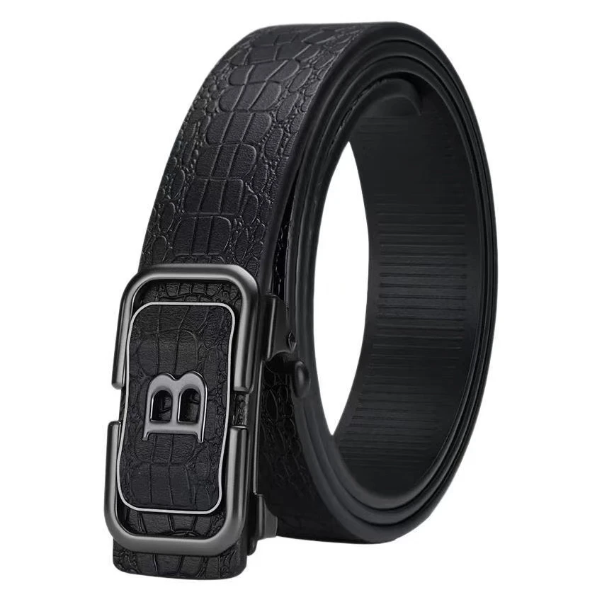 皮带男士无牙内穿字母B黑色自动扣鳄鱼纹腰带裤腰带休闲百搭裤带