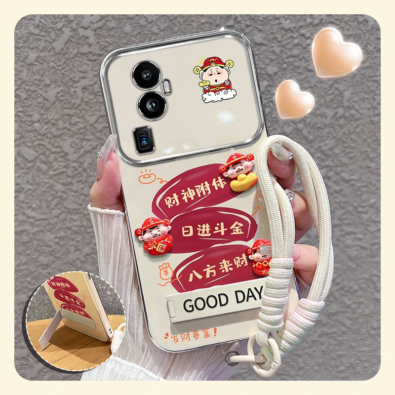 适用【opporeno10/pro/+】手机壳日进斗金大视窗折叠支架防摔女可爱