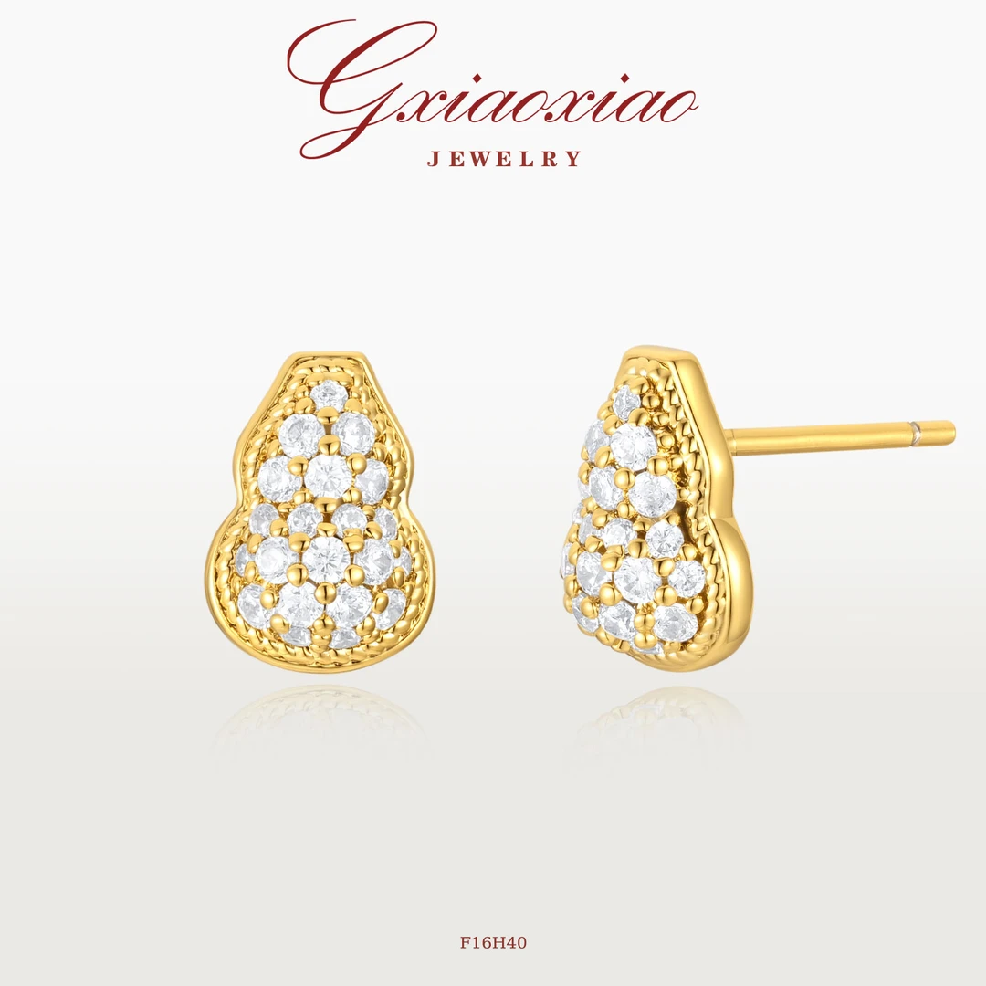 G XIAOXIAO 镀K金 气质高级感轻奢百搭满镶葫芦耳环 F16H40