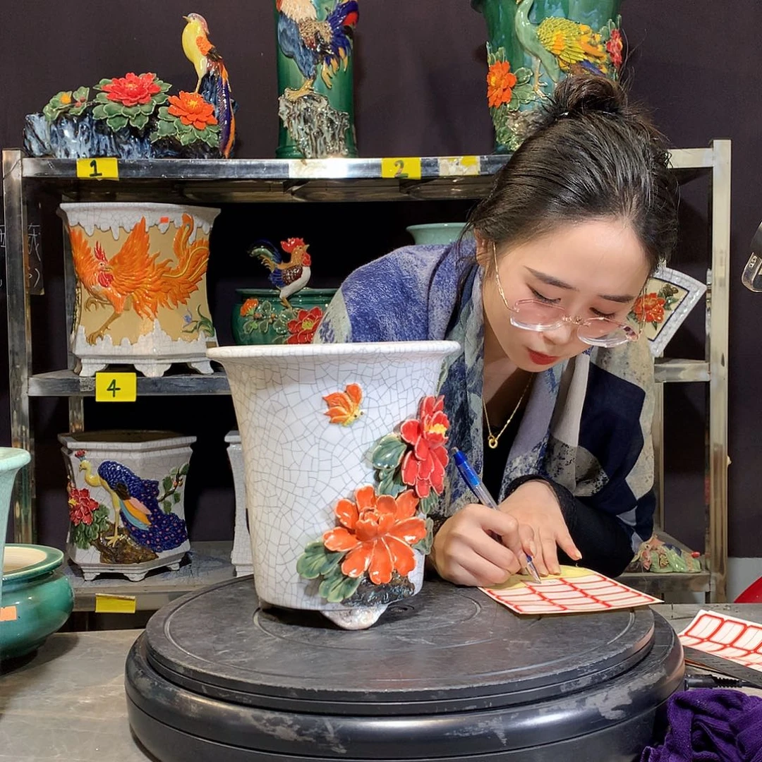 砖***）瑕疵石湾盆石湾盆