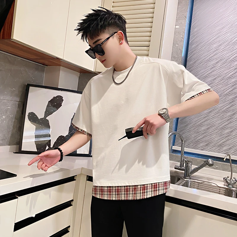 男士假两件拼接短袖T恤百搭圆领潮流半袖痞帅休闲时尚夏季上衣男