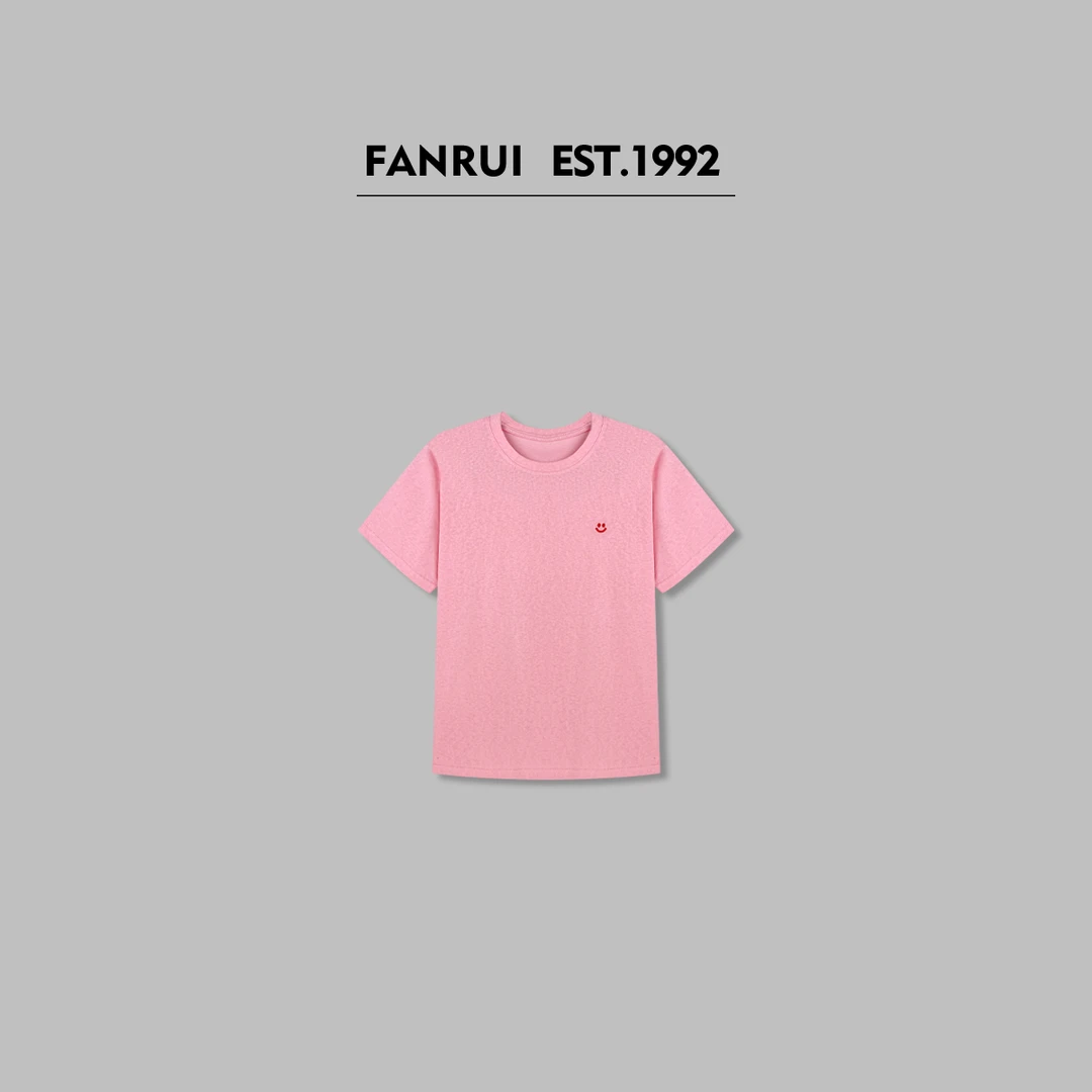 FANRUI/泛芮「玉面玲珑」笑脸刺绣百搭洋气设计感短袖T恤B15903
