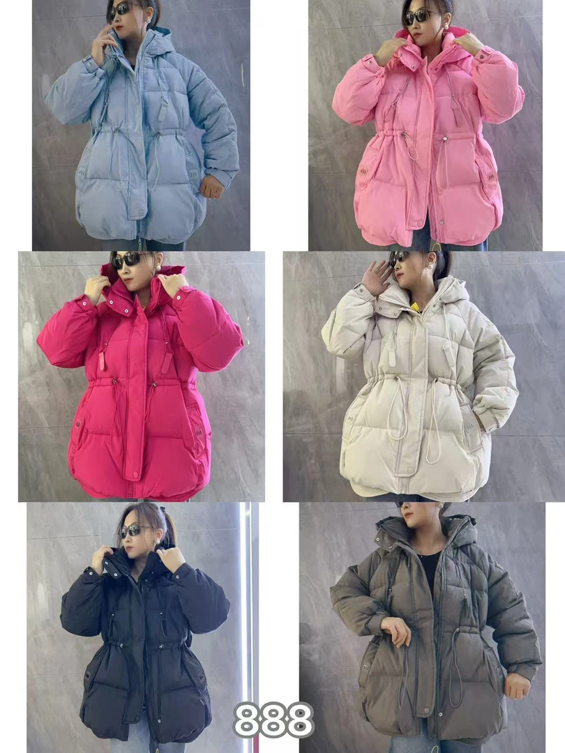 2025冬欧货洋气抽绳收腰胖mm彩色气质大口袋保暖中长款外套888