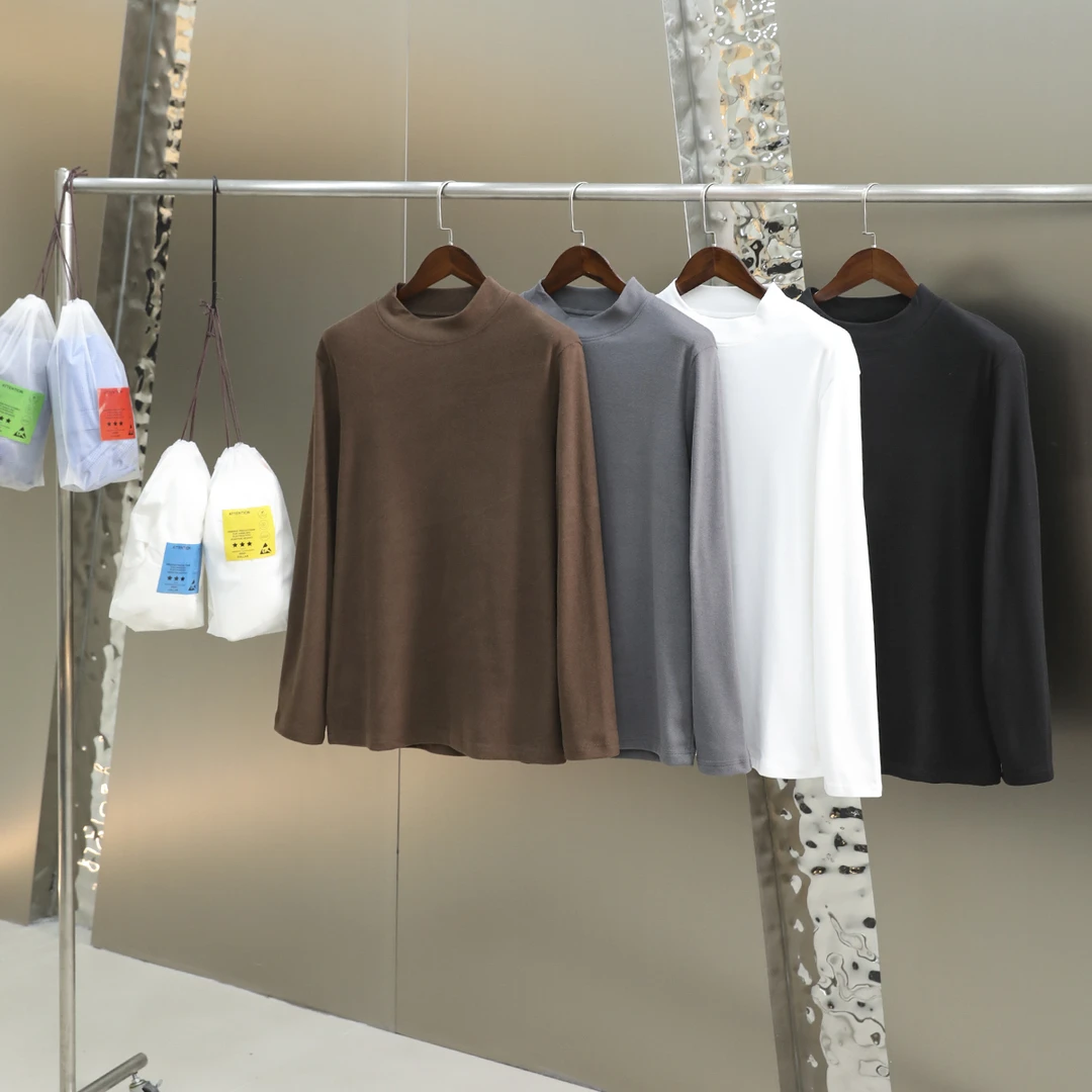 升级款！双面德绒！保暖不臃肿！男士纯色内搭半高领打底衫