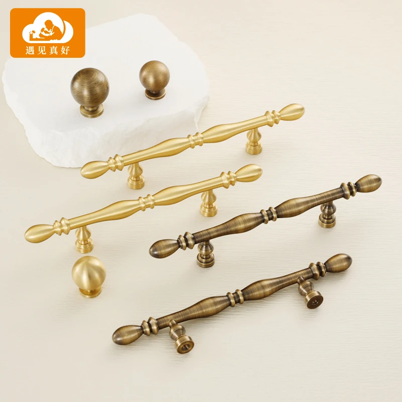 法式复古黄铜拉手衣柜门橱柜抽屉美式古铜色家具柜子银色单孔把手