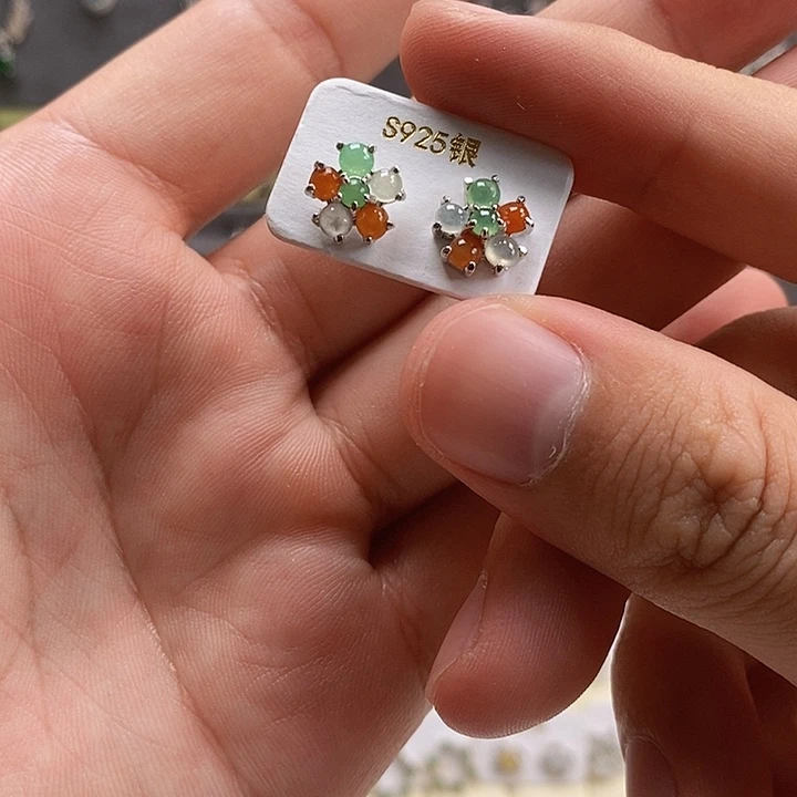 凡***隽翡翠银S925镶嵌耳饰0163