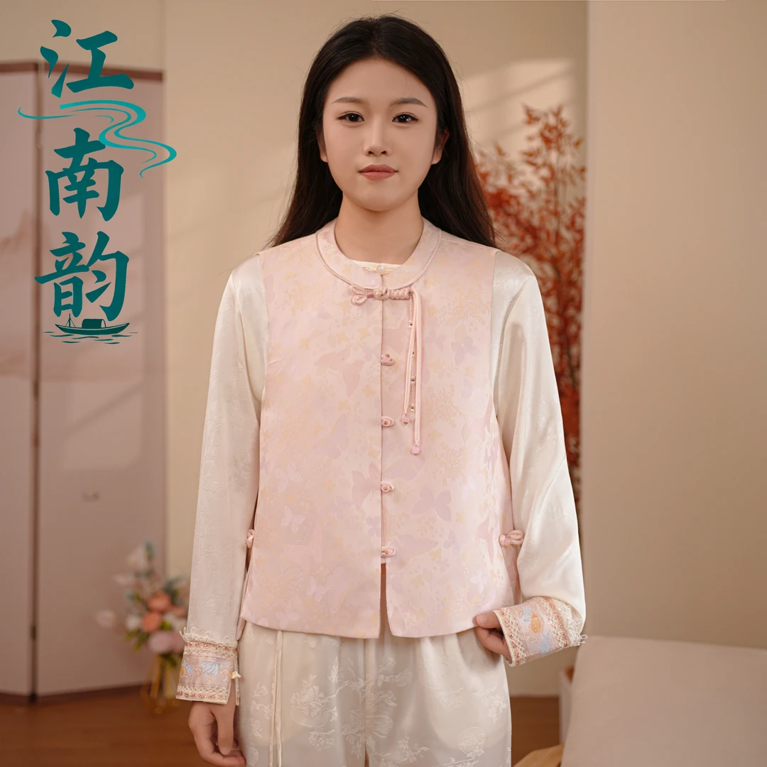 轻蝶舞·秋季新款国风提花流苏马甲女新中式圆领气质显瘦坎肩女