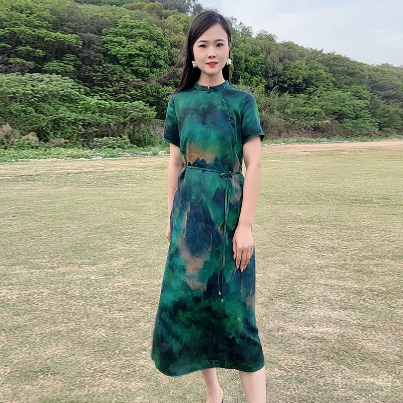 桑蚕丝国风立领修身百搭时尚气质优雅连衣裙WB2514020