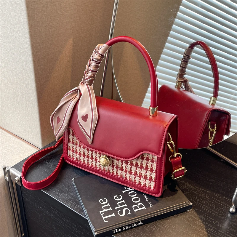 2026新款婚礼新娘千鸟格洋气时尚斜挎包婚包百搭夏季车缝线甜美风