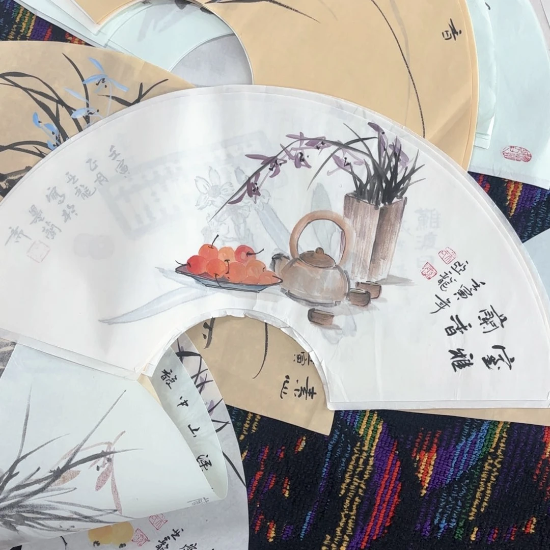 国画米亚龙扇面花鸟马