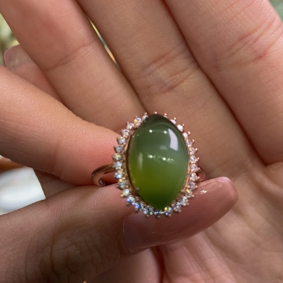 和田玉银S925镀金镶嵌手镯碧玉猫眼戒指