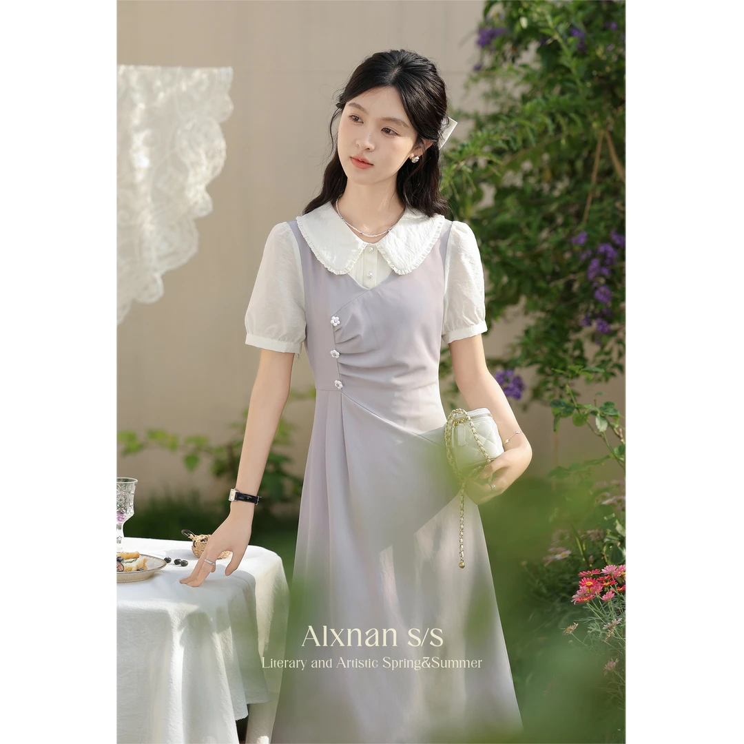 【清清】MOMO短袖连衣裙女夏季法式裙子L35607