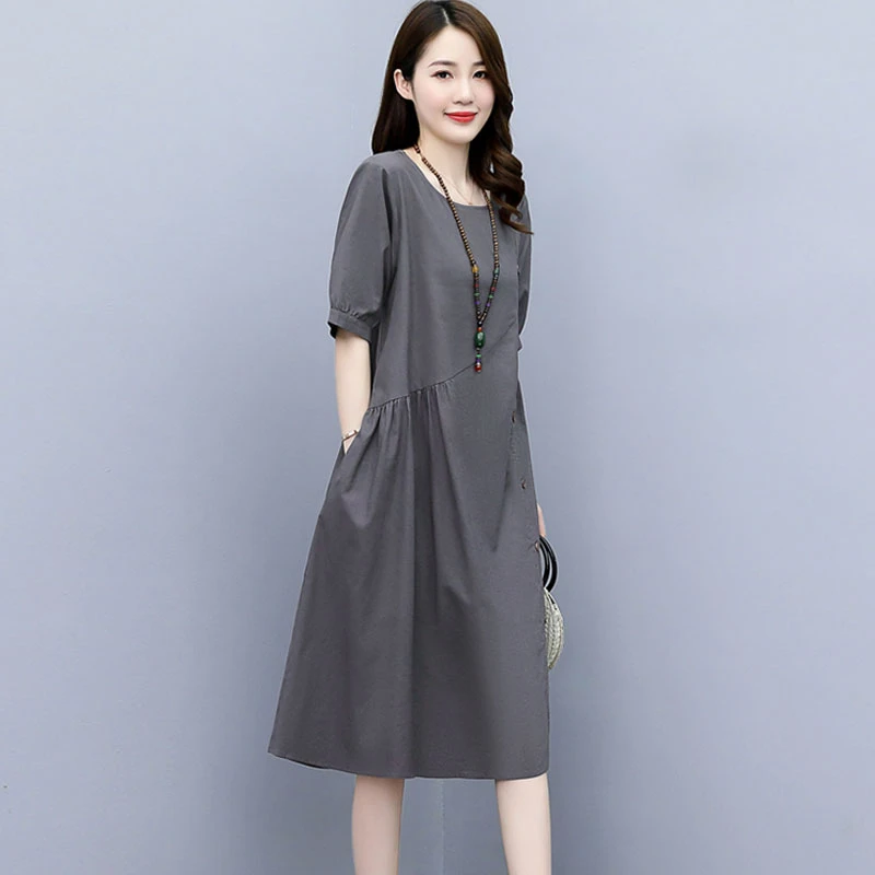 休闲连衣裙女2025夏季新款宽松大码胖mm遮肚子显瘦夏天薄款A字裙