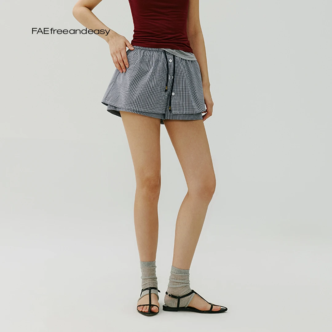 FAEfreeandeasy 44共和 细格两件套短裙裤 B54040