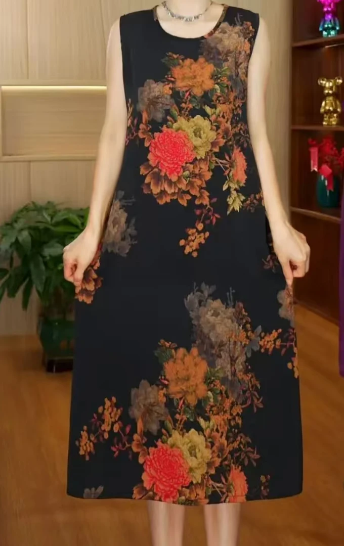 富贵牡丹YJ15118高品质民族风气质百搭宽松时尚薄款背心裙