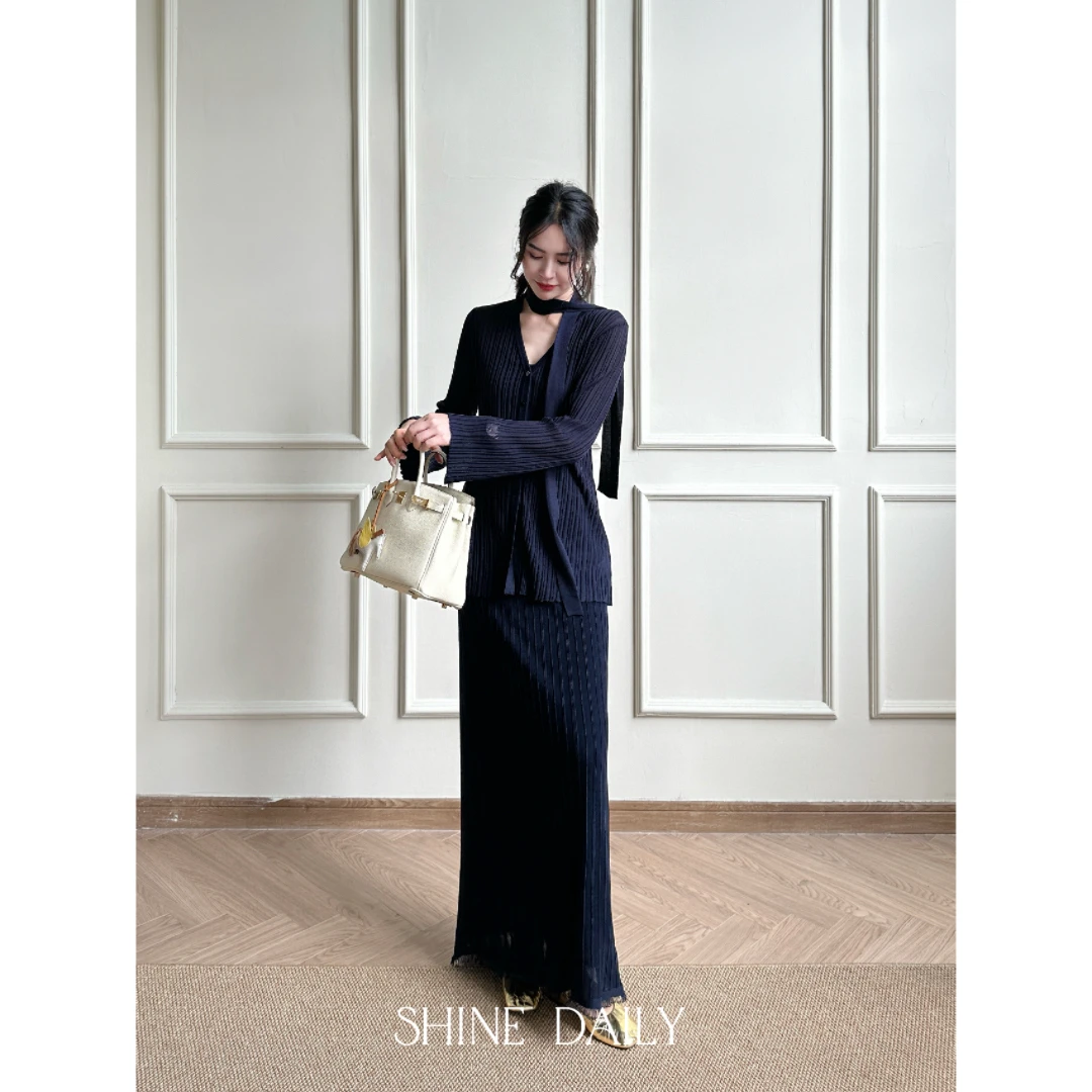 【清平调】气质舒适小V领修身设计感简约时尚套装