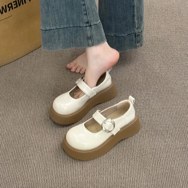 圆头松糕厚底玛丽珍单鞋女2025秋季新款日系jk复古增高黑色小皮鞋