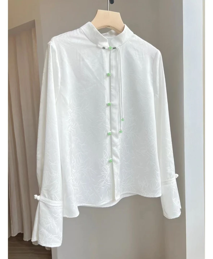 WY M胸100长57新中式提花衬衫设计感复古气质百搭长袖女装 8269