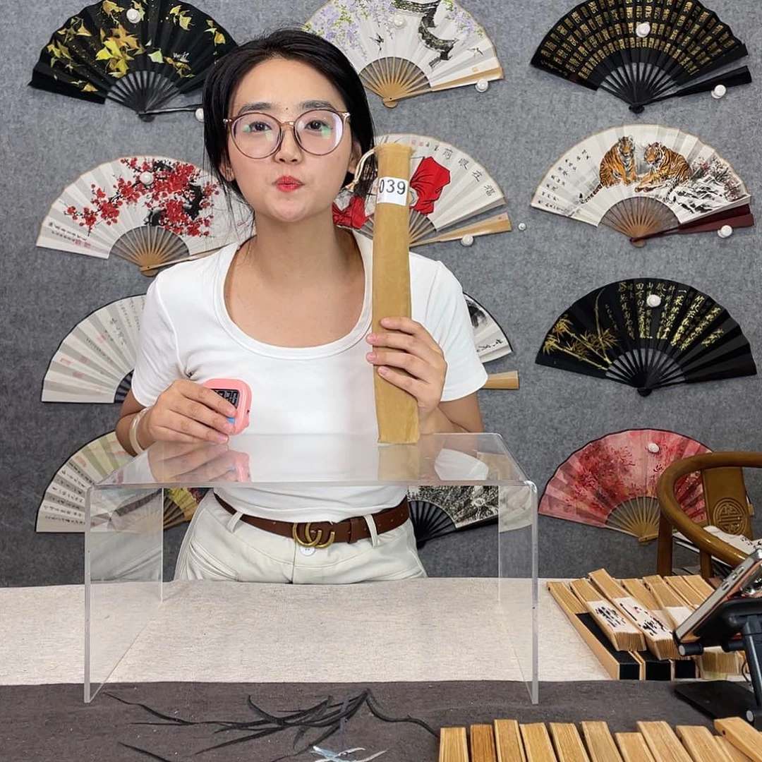 国画10寸水磨玉竹-纯手绘-文玩扇骨（默认粘好）039