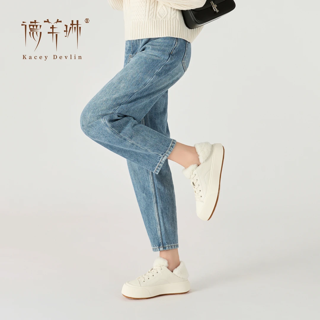 【小水专属】德芙琳羊羔皮毛一体保暖加绒小白鞋2025欧若风KD8062