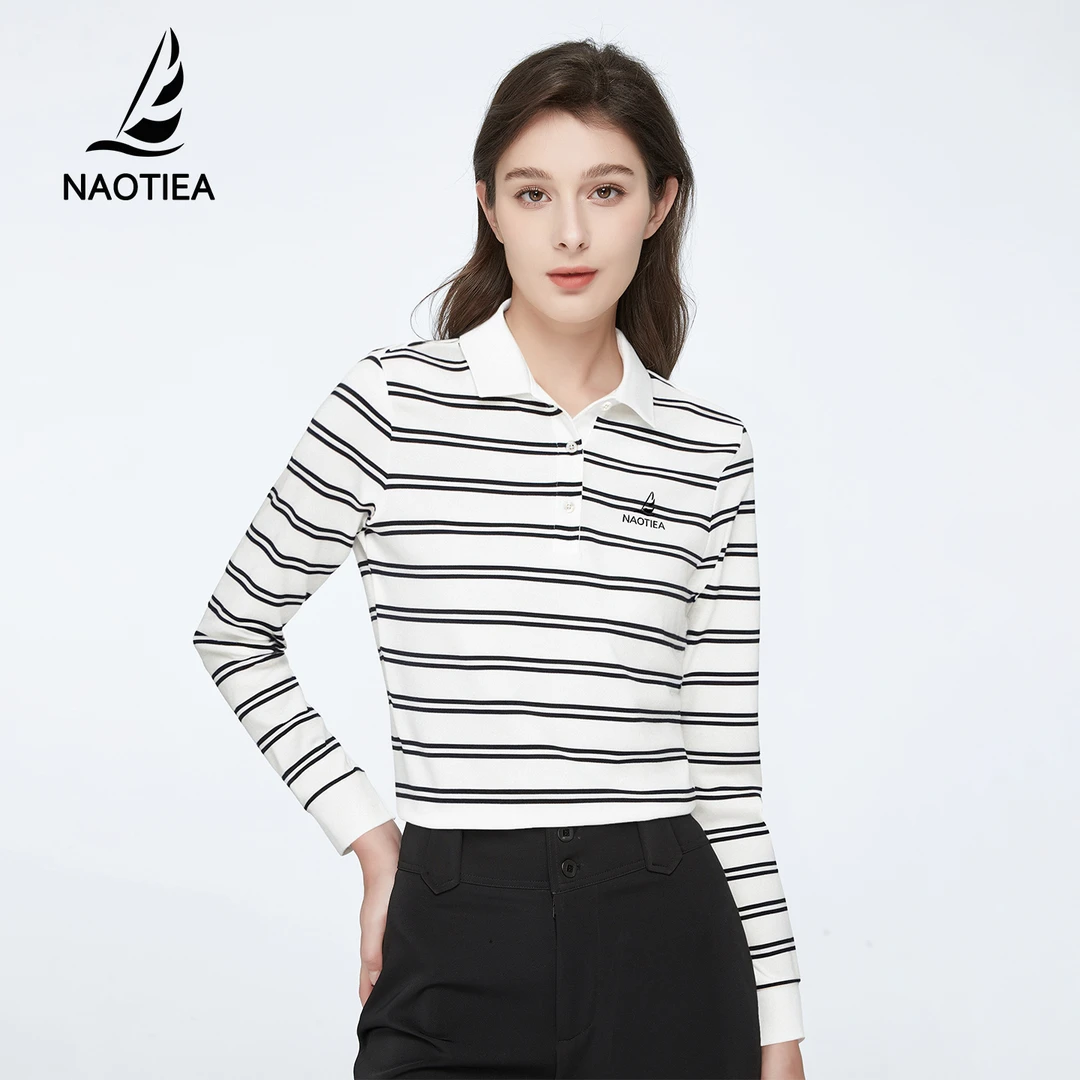纳奥蒂尔小帆船长袖撞色条纹POLO衫女2025春秋新款时尚百搭