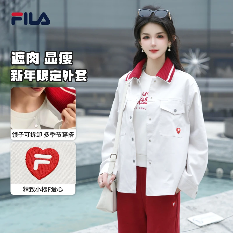 FILA斐乐【新年限定】女士休闲复古运动外套翻领梭织上衣F11W619710