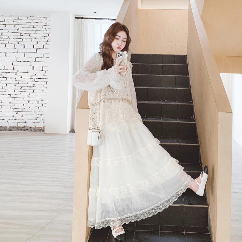 纯欲系法式温柔风马甲内搭半裙2025春秋新款浪漫仙气蕾丝裙三件套