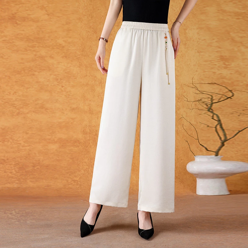 杭州真丝桑蚕丝阔腿女裤2025夏季薄款垂感裤子宽松显瘦休闲直筒裤