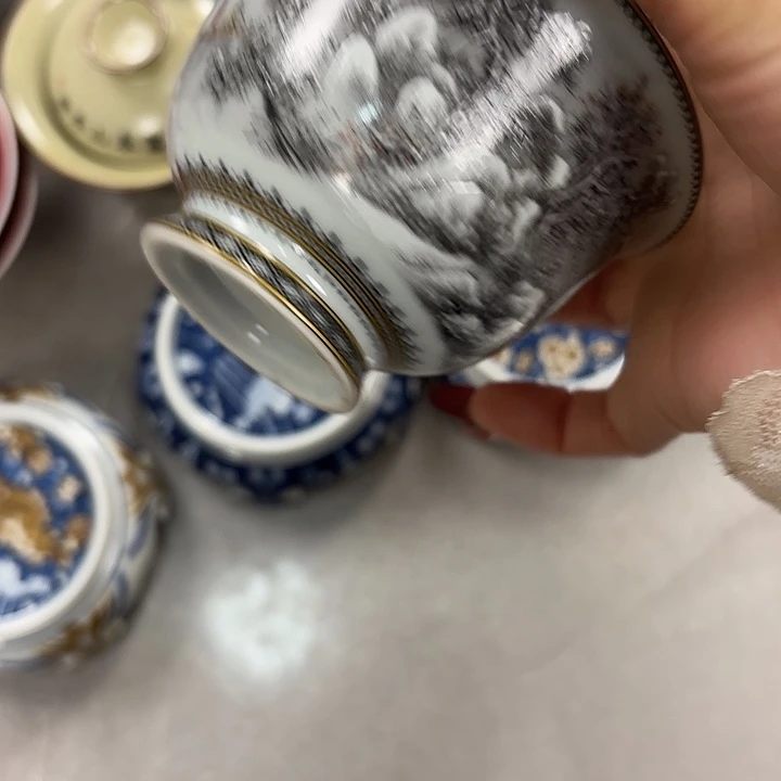 陶摆件雪景两才盖碗