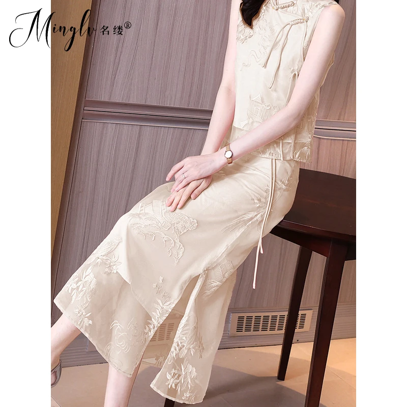 2025年夏季新中式浮雕提花冰丝雪纺包臀开叉一步裙别致独特半身裙