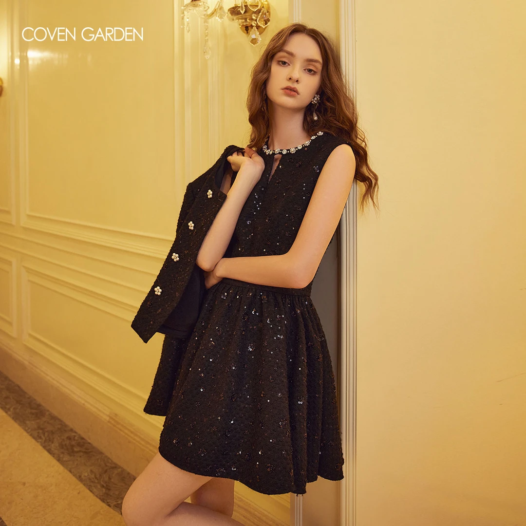 哥文花园编织毛呢无袖连衣裙CSC1081248