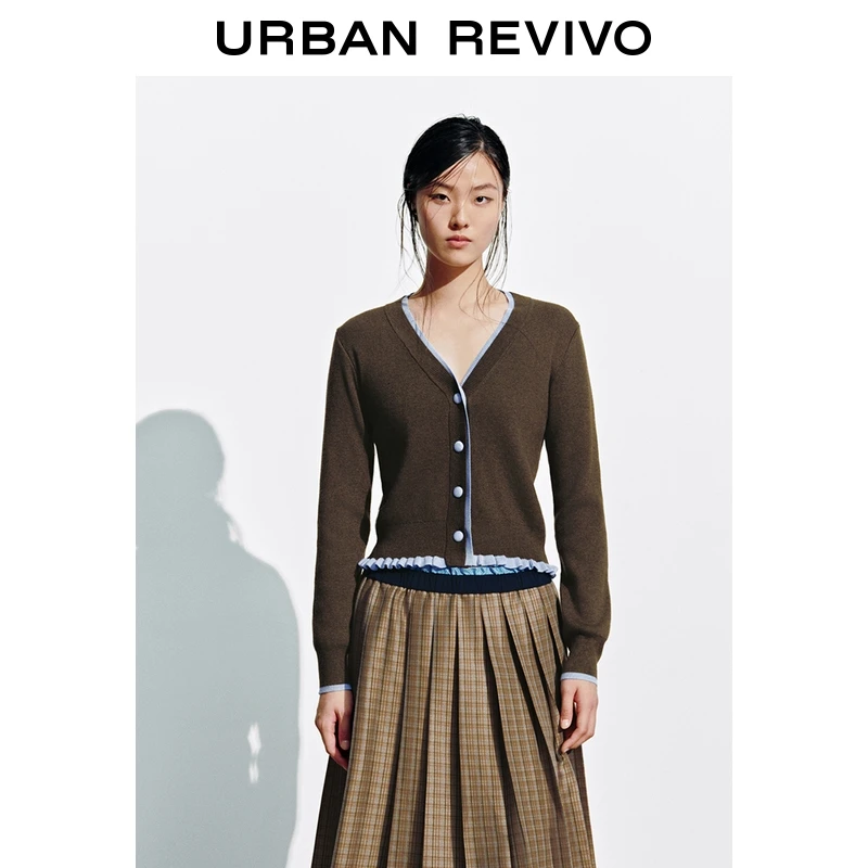 UR2026春季新款女装琥珀流光风撞色边针织开衫UYL950229