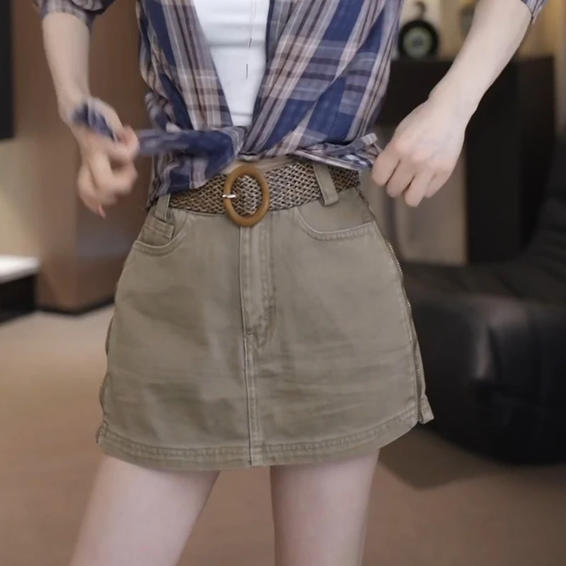 2025新复古水洗棉a字包臀防走光百搭牛仔裙裤LK2502349