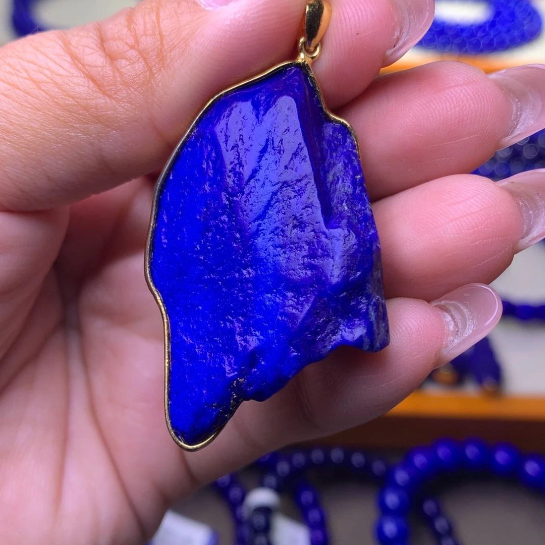 青金石银S925镀金镶嵌吊坠