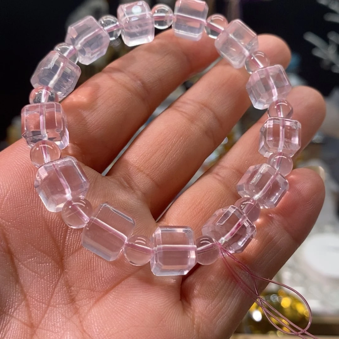 水晶手链未镶嵌天然马粉水晶方糖手链
